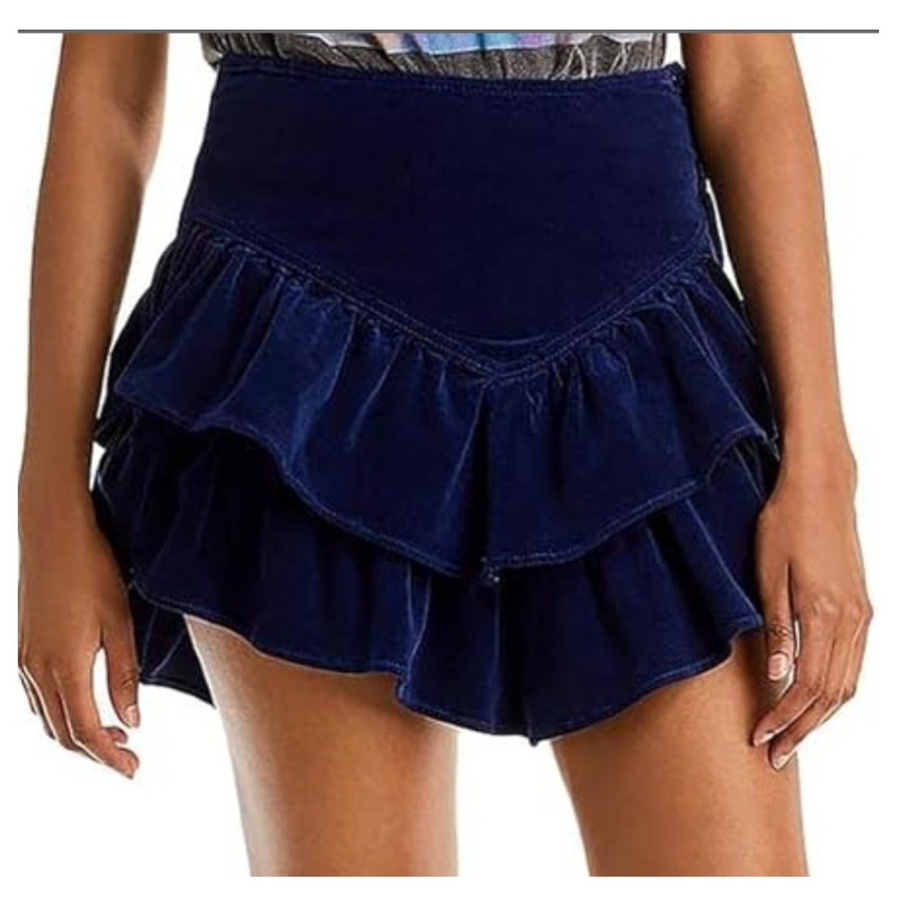 Mother The Ruffle Mini Skirt Blueprint Navy‎ Corduroy Tiered Size 34